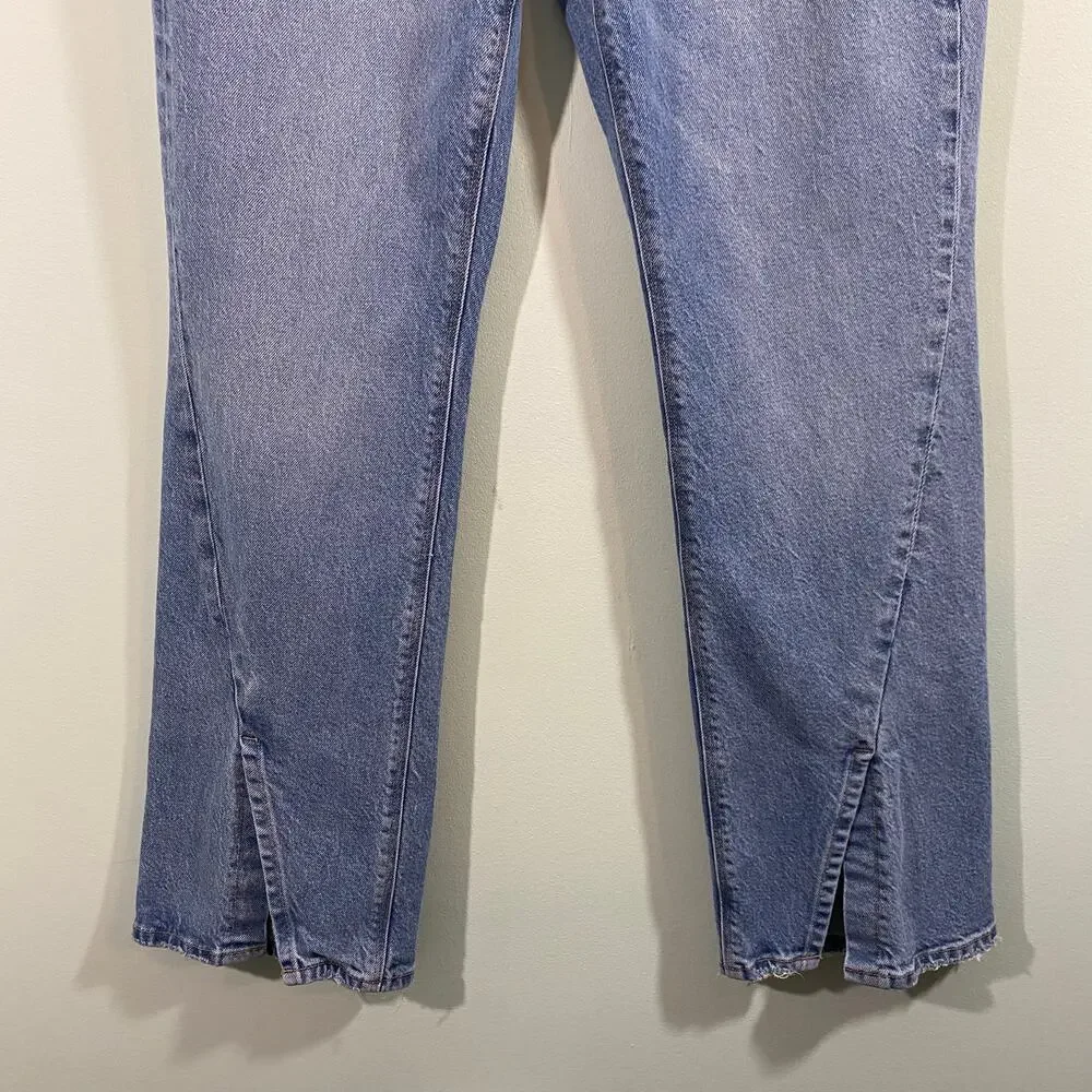 American Eagle Women Blue Slit Hem High Rise 90's Bootcut Jeans Size 8